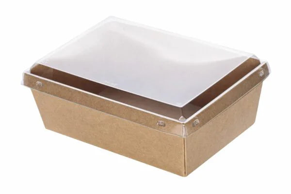 Kraft papierové misky - Eco-tray kraft 1000 ml s priehľadným PET viečkom - 25/balenie - Greenstic-sk