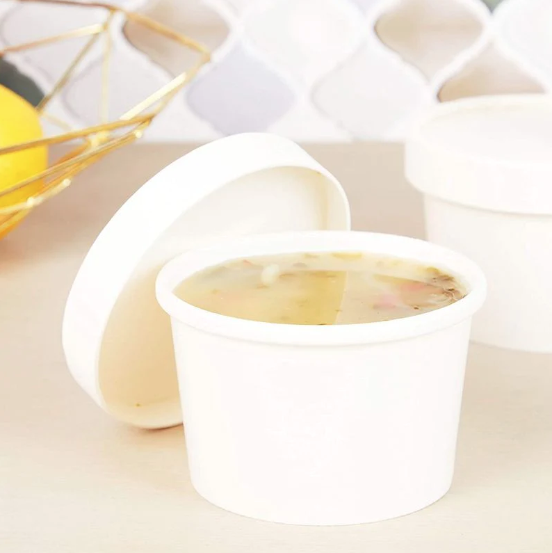 Polievkové misky - Papierová miska na polievku s viečkom, biela 375 ml - 50/balenie - Greenstic-sk