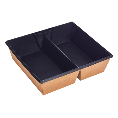 Kraft papierové misky - Eco-tray dvojdielny kraft/čierny 1200 ml - 20/balenie - Greenstic-sk